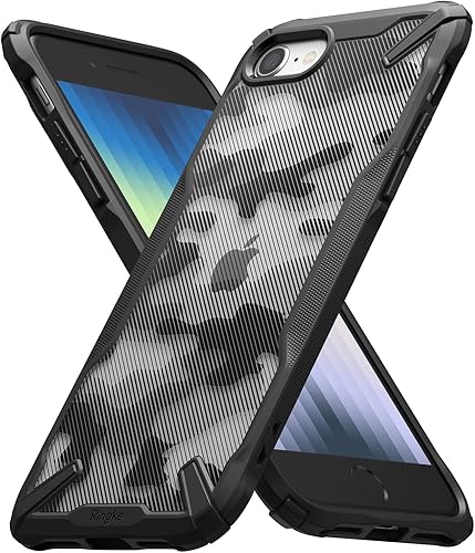 Ringke Fusion-X - Funda compatible con iPhone SE 5G (3 generación, 2022), diseño de camuflaje, parte trasera dura, resistente, a prueba de golpes,