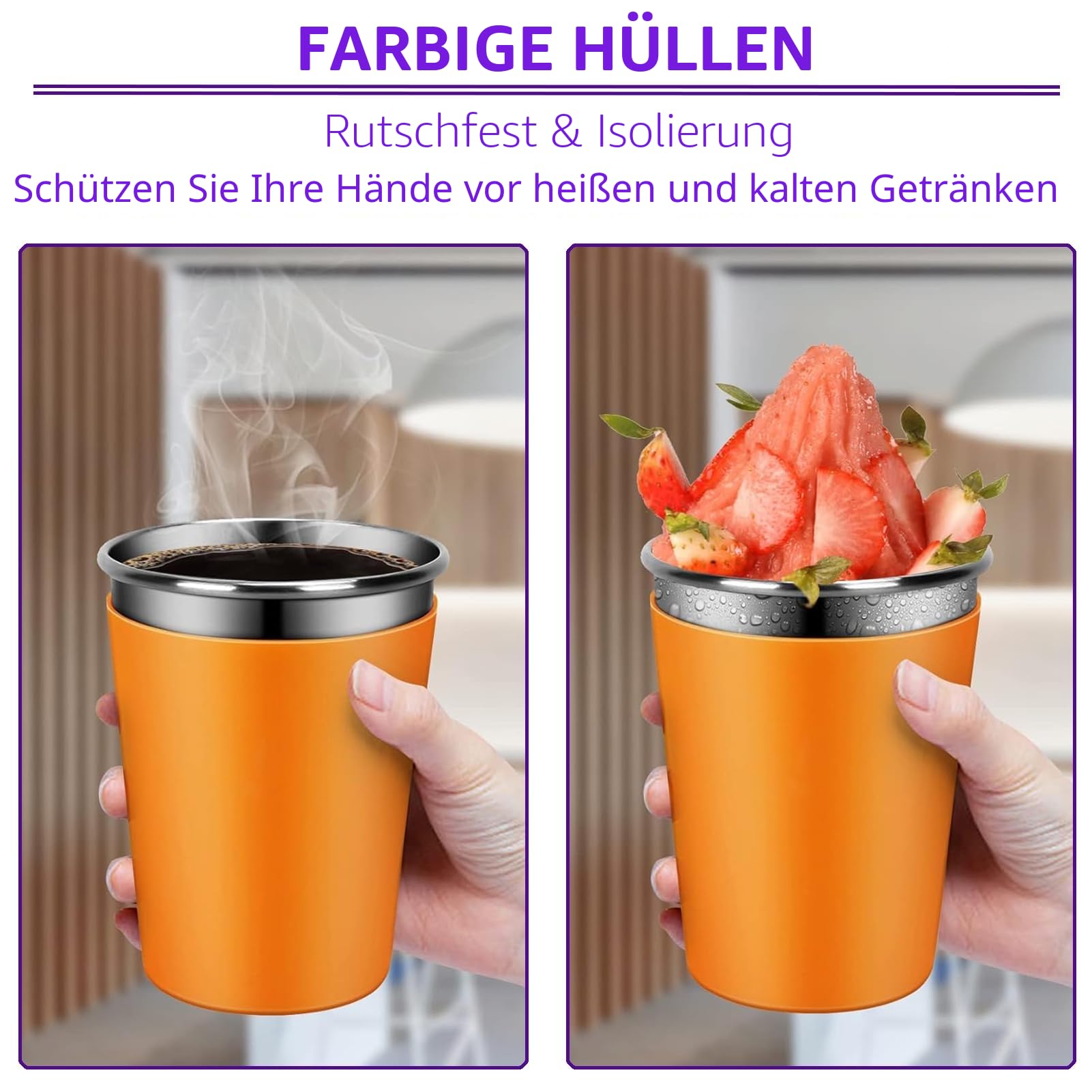 5 Stück Edelstahl Trinkbecher mit Deckel und Strohhalmen, 350 ml Edelstahlbecher Kinder Wiederverwendbarer, Trinklernbecher Edelstahl Unbreakable mit Silikonhülse für Kinder Erwachsene