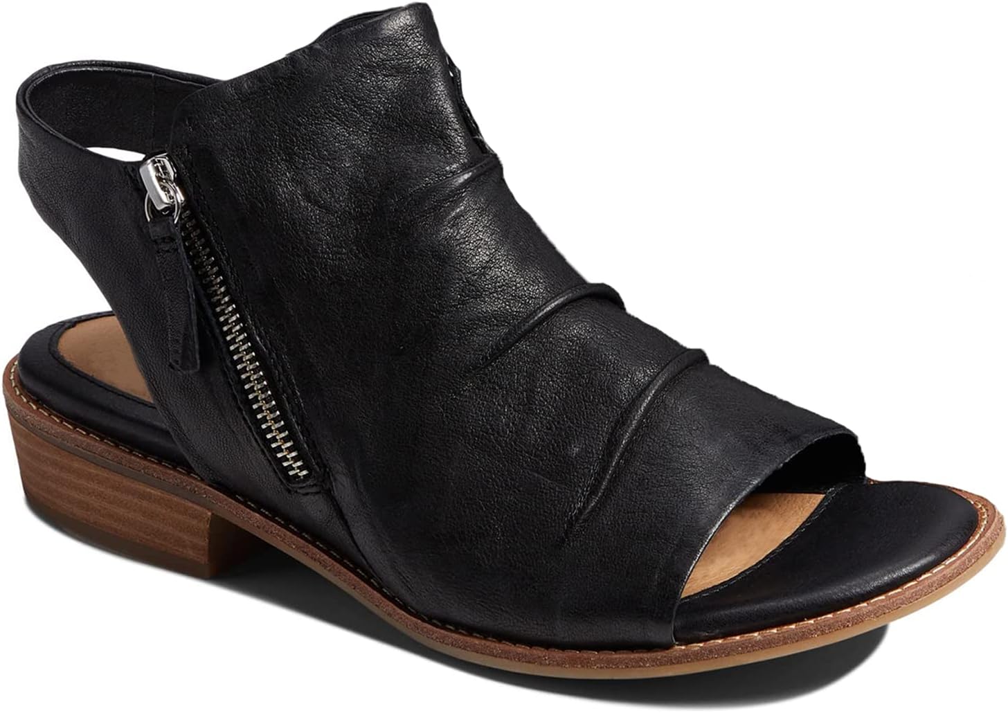 MOOMMO Women Low Block Heel Sandal Booties Peep Toe Side Zipper Sandals Cut Out Backless Chunky Stacked Heel Slingback Ankle Boots Open Toe Pleated Casual Heeled Sandals Dress Black 8 M US - Image 5