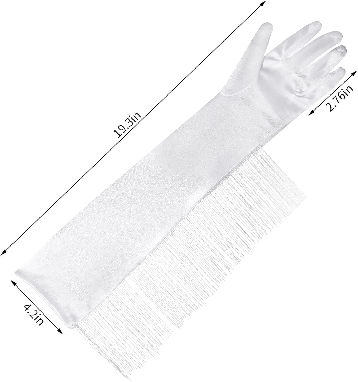 Long Satin Gloves with Tassel - 19.3" Elbow Stretchy 1920s Bridal Gloves for Costume Party Halloween - Image 2
