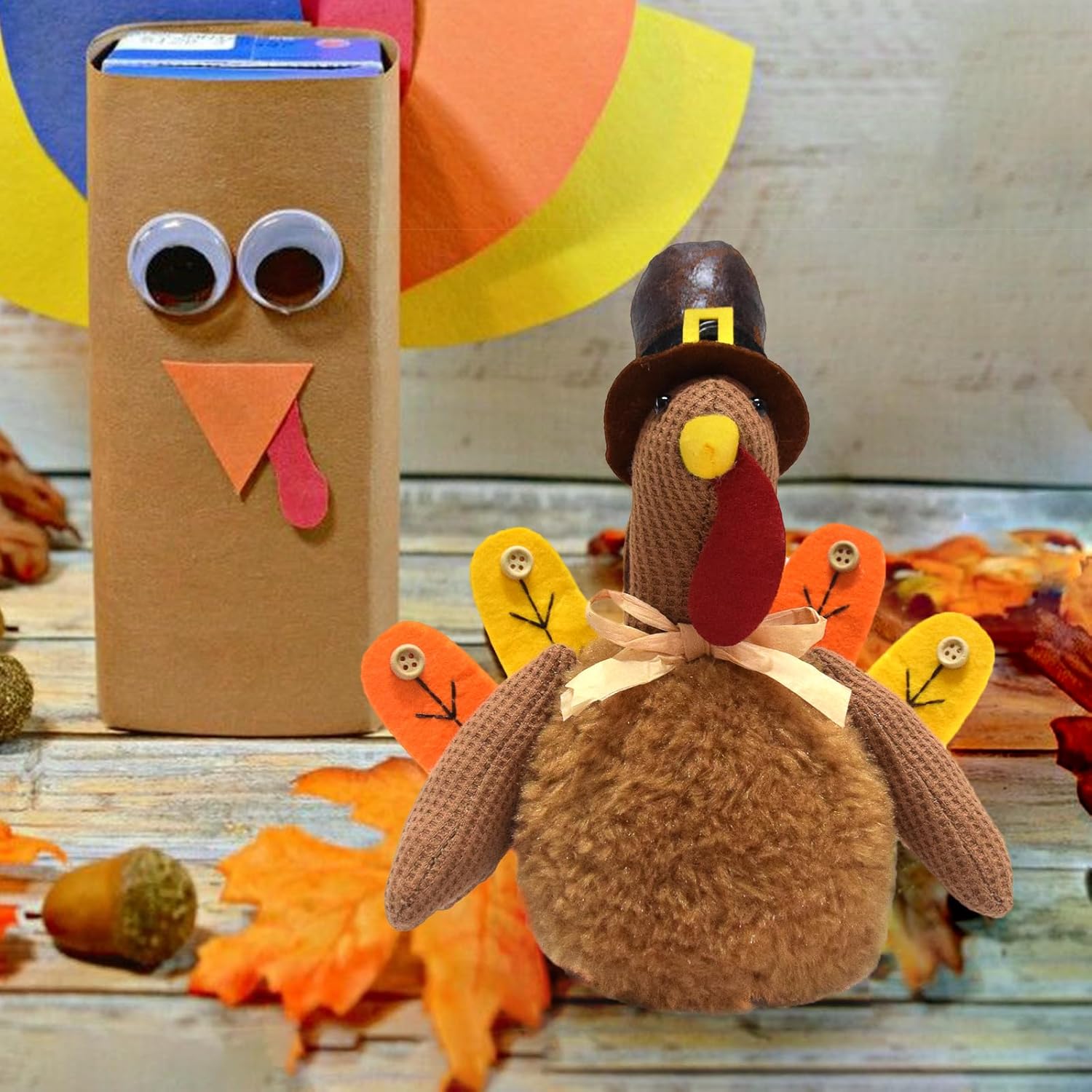 Cute Thanksgiving Day Decor Turkey Plush Ornaments Handmade Gobbler Gifts Fall Autumn Harvest Stuffed Turkey Doll Farmhouse Indoor Tabletop Decorations