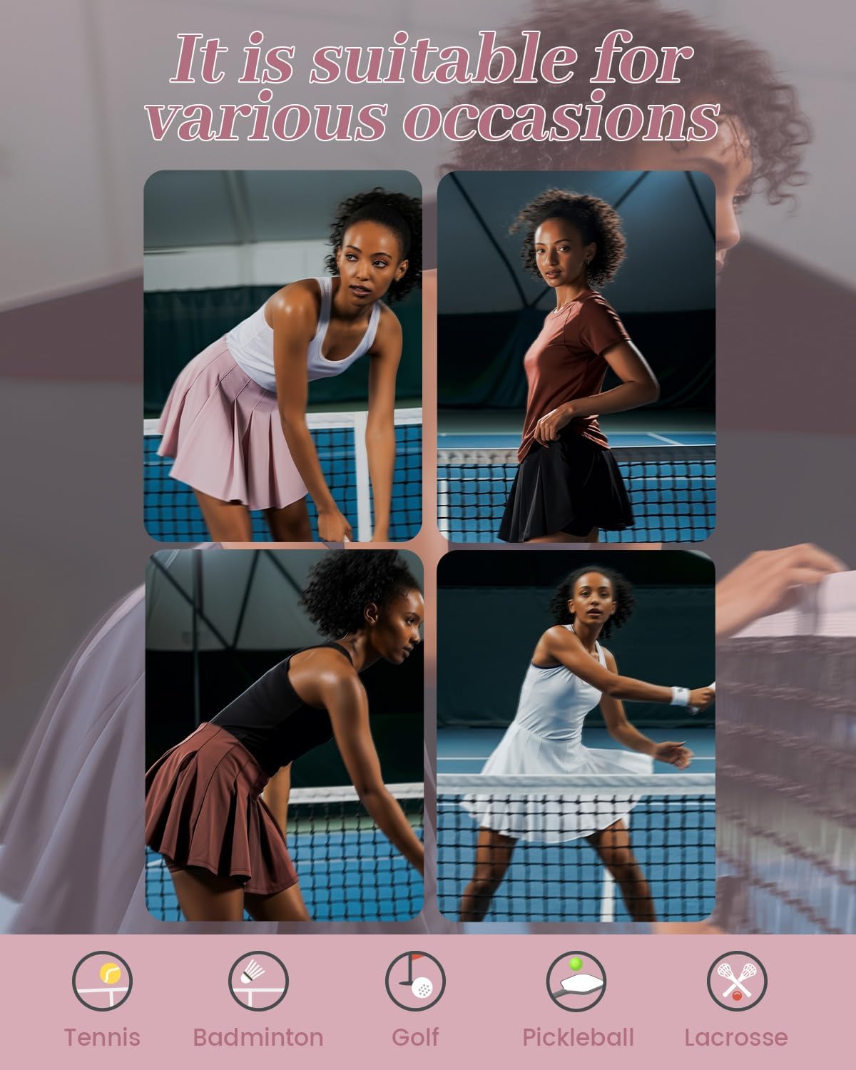 Women's Pleated Skort with Left Leg Storage Shorts, Compressive Knit Fabric for Tennis & Activewear - Image 3