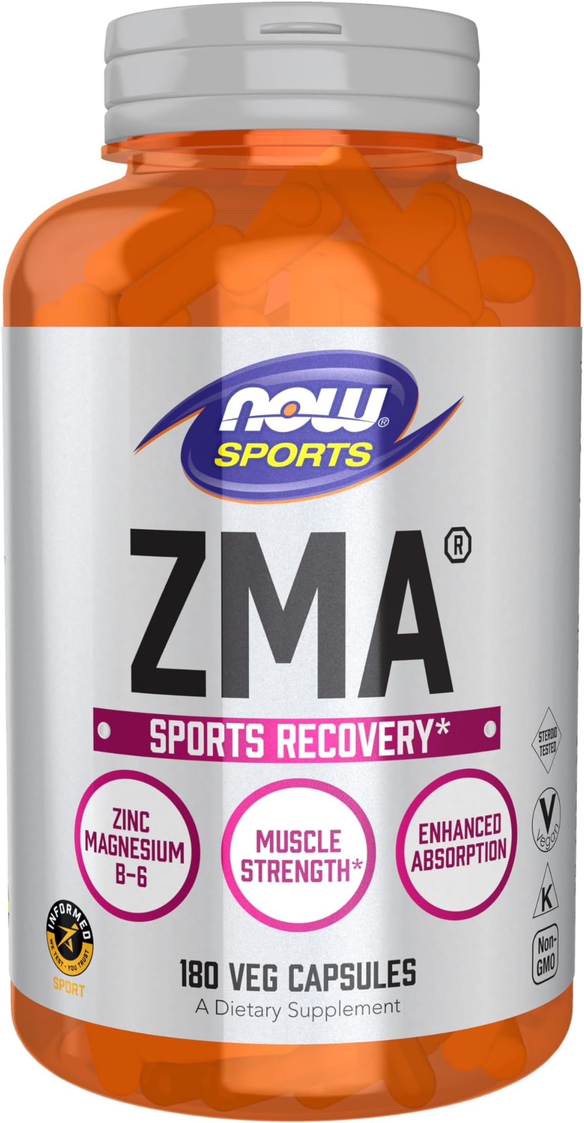 Sports Nutrition, ZMA (Zinc, Magnesium and Vitamin B-6), Enhanced Absorption, Sports Recovery*, 180 Capsules