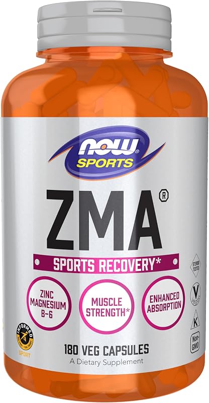 NOW Foods Sports Nutrition, ZMA (zinc, magnesio y vitamina B-6), absorción mejorada, recuperación deportiva *, 180 cápsulas