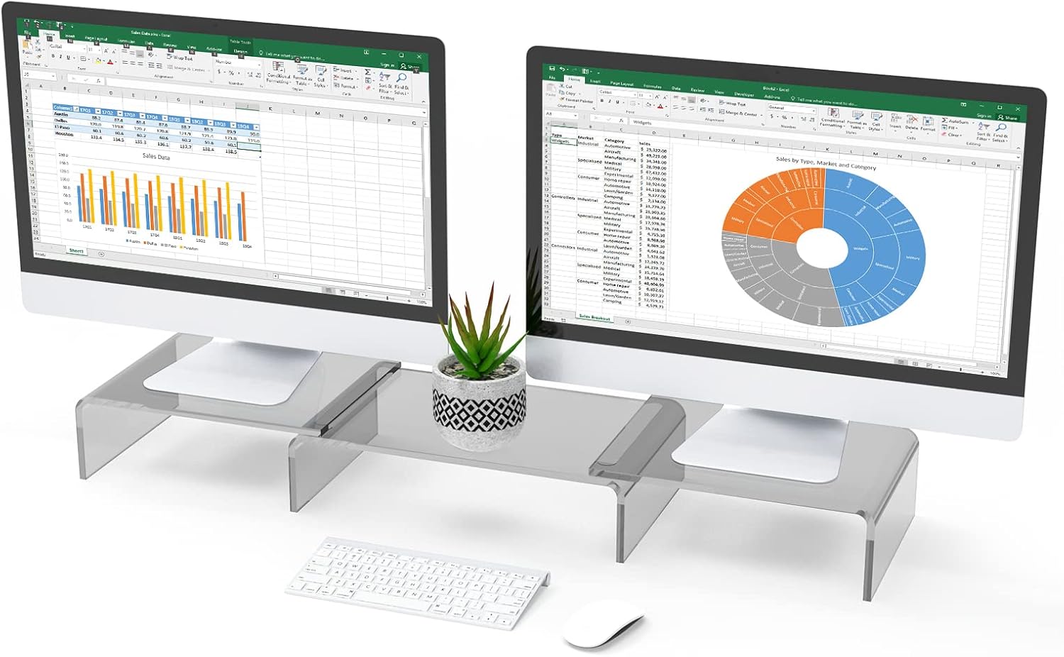 ROCDEER Bambus Monitorständer 31,5 Zoll | Mit Acrylbeinen | 100kg Tragkraft