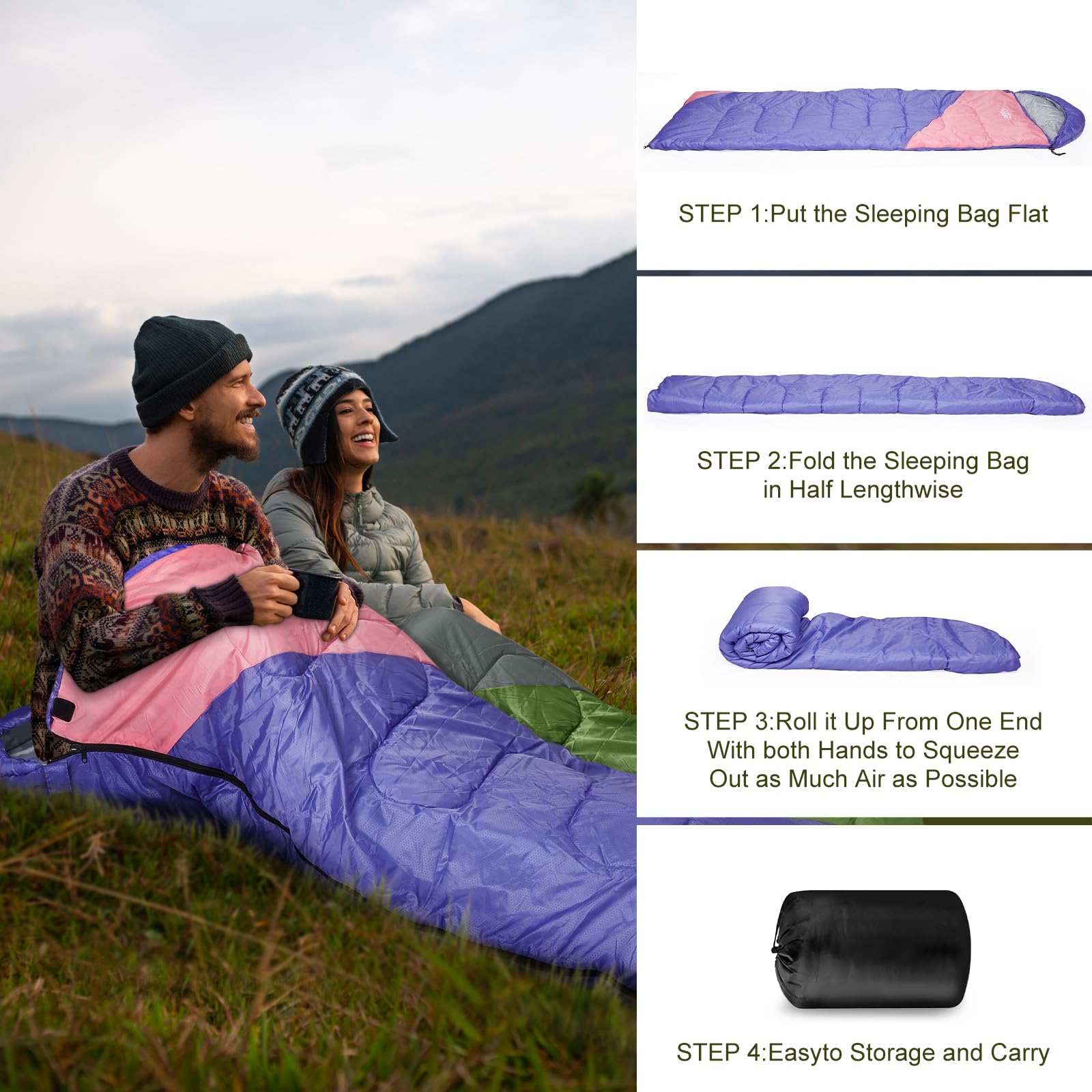 Yarmiene Sacco a Pelo-Sacco a Pelo 4 Stagioni-Adulti e Bambini, Sacco a pelo Compatto Ultraleggero per Campeggio ed Escursionismo,Sacco a Pelo da Campeggio Rettangolare Portatile