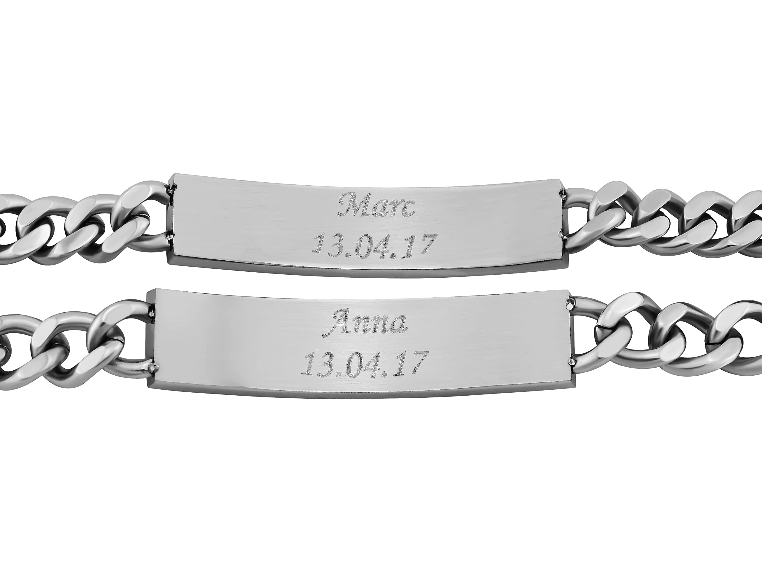Pärchen Armband mit Gravur 2 Stück silber gold schwarz 22/21 cm | Armband personalisiert Edelstahl für Partner Familie Beste Freundin BFF | Partnerarmbänder 2er Set Armbänder für Paare