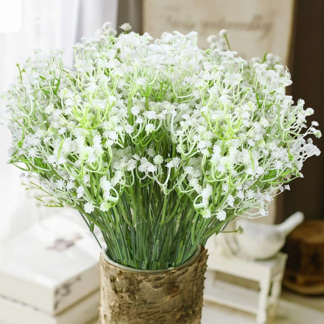 SATYAM KRAFT 20 Pcs Artificial Baby’s Breath Flowers (Gypsophila) Bouquet for Gifting, Home Decor, Bedroom, Table Centerpiece, DIY Craft, Valentine's Day, Christmas Decoration (28.5 cm, Without Vase)
