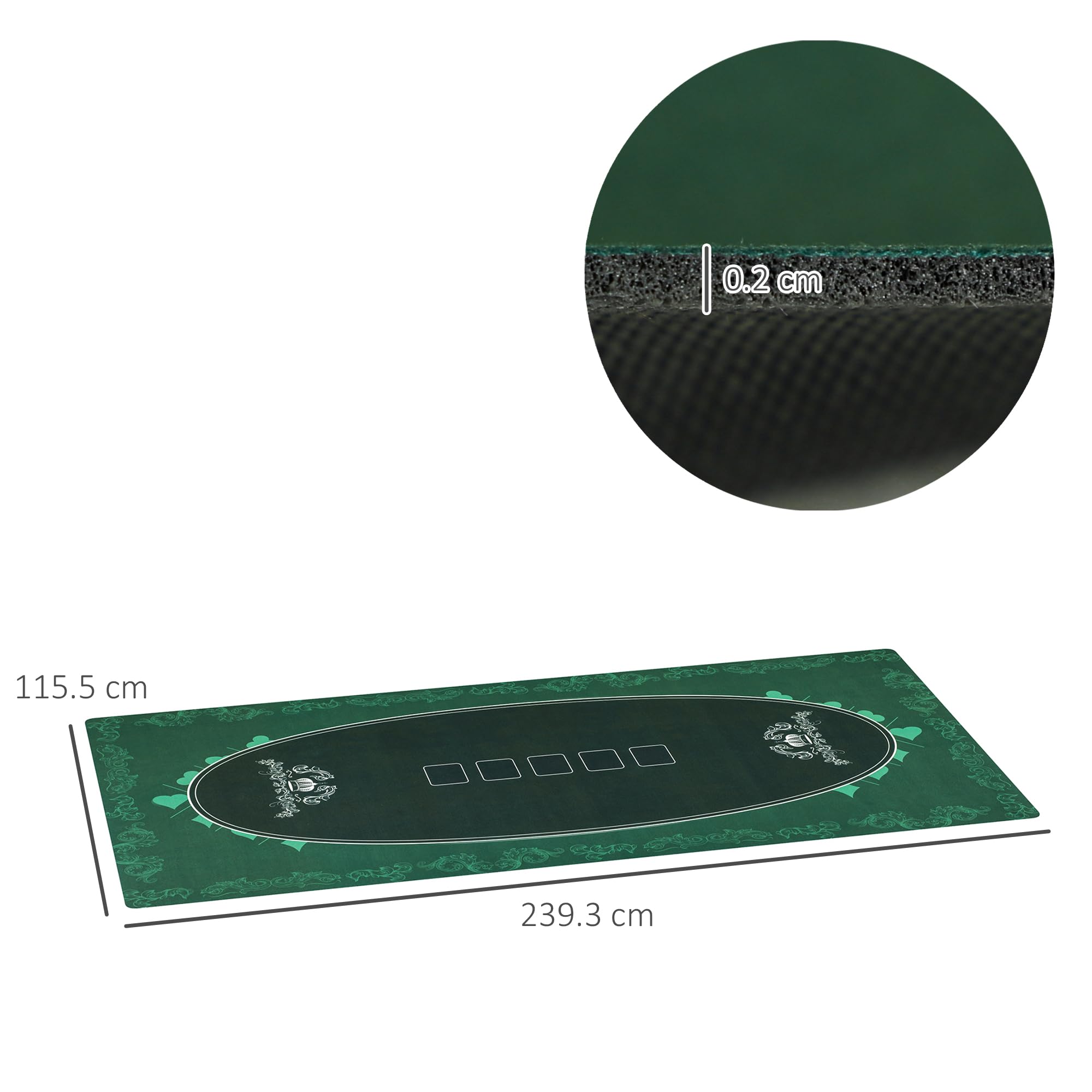 SPORTNOW Tapete de póquer Profesional Texas Hold'em de 94.2 x 45.5 Pulgadas, Resistente al Agua, para 12 Jugadores, Mesa de póquer, tapete de Goma con Bolsa de Transporte de Superficie de Fieltro