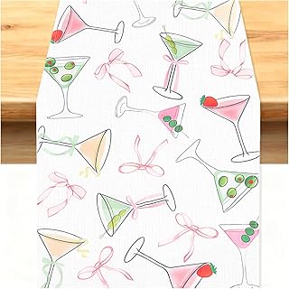 Martini Table Runner A Tini Bit Older Birthday Party Decoration for Women Bow Olive Cocktail Bachelorette Bridal Shower Martini Themed Party Decorations for Dining Room Home Island Table Decor