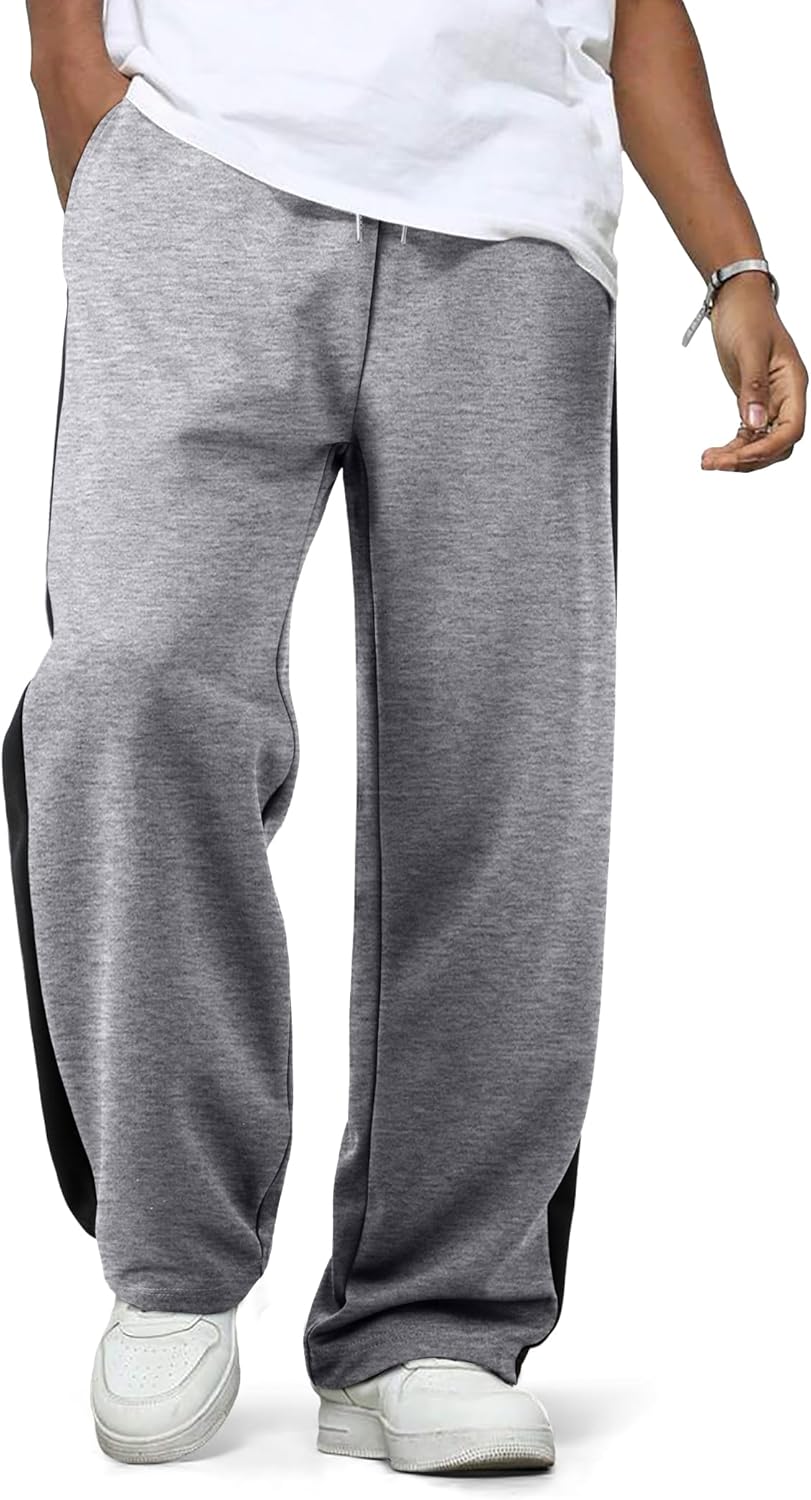 JMIERR Men's Sweatpants Wide Leg Color Block Stripes Tapered Trousers Drawstring Waist Casual Stretch Track Pants