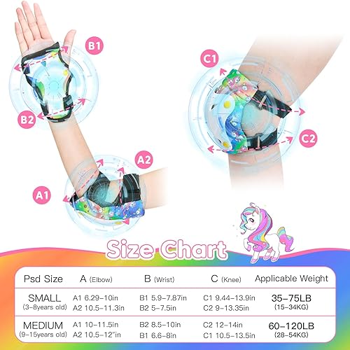 Miniatura 5 de Unicorn Hunter Juego de equipo de protección para niños, rodilleras de unicornio para niños de 3 a 15 años, muñequeras y coderas, rodilleras para