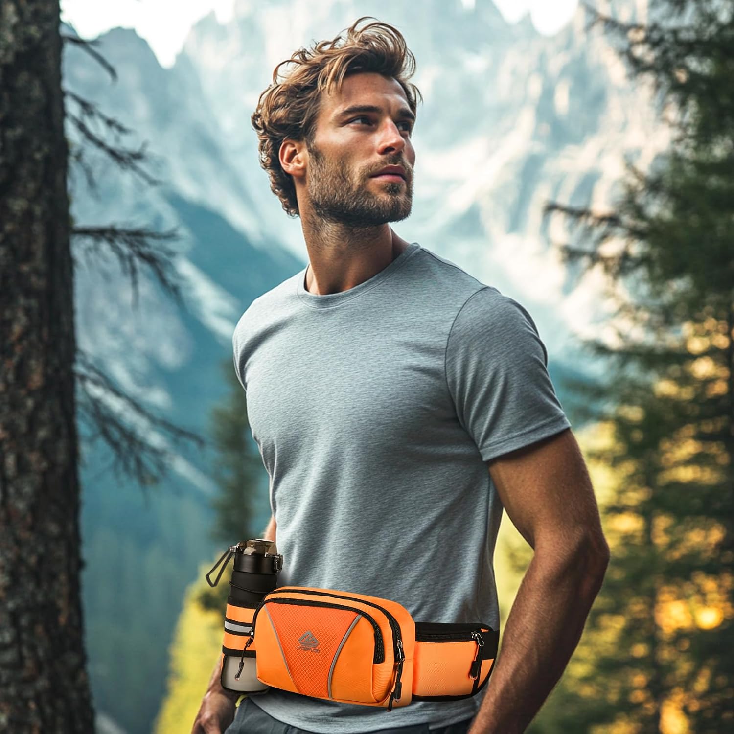 Fanny Pack for Men Women Waist Bag with Water Bottle Holder for Hiking, Travel,Dog Walking, Workout (Orange) - Image 7