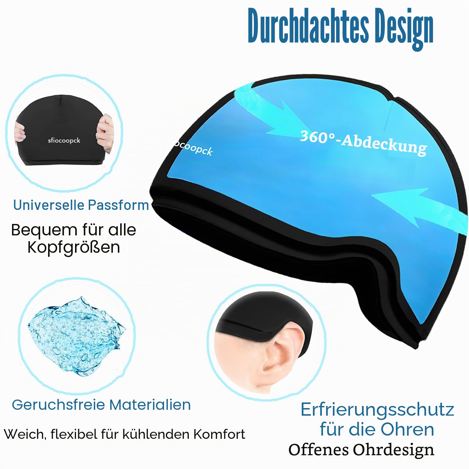 Kühlakkus, Kühlhaube für Chemotherapie-Patienten – Chemo-Pflegeset für Frauen & Männer – Migräne-Eiskappe – Kühlkappe bei Kopfschmerzen & Stress,schwarz