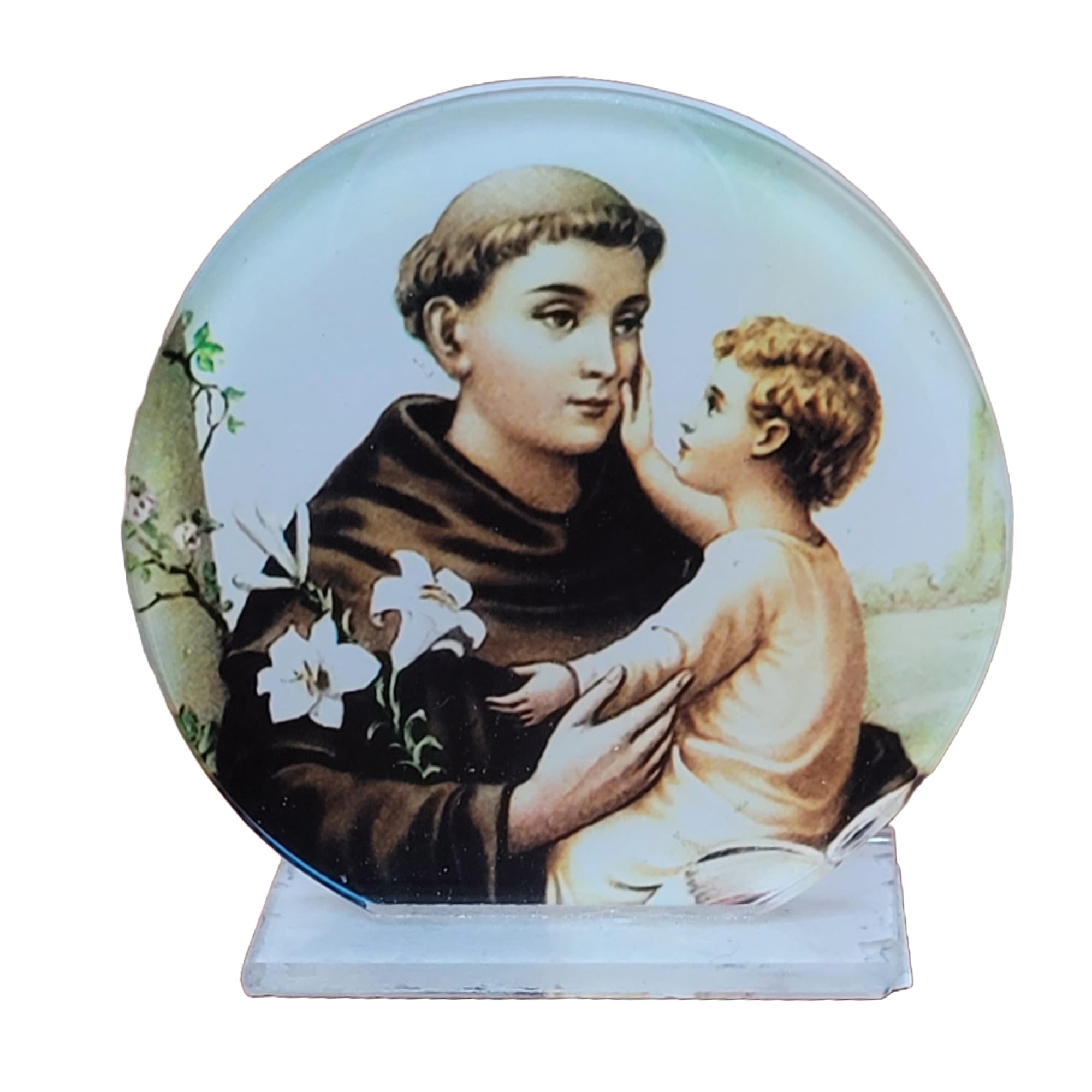 Acrylic Patron St Anthony Stand for Car - 7 cm | St Anthony Stand Statue for Office Desk, Study Table, Altar