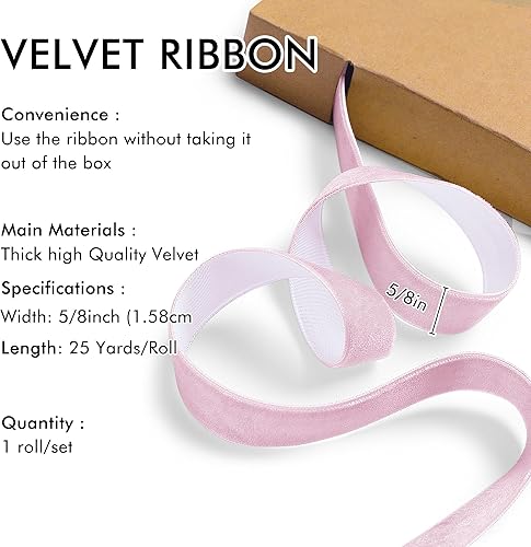 Miniatura 2 de Cinta de terciopelo rosa de 5/8 pulgadas, 25 yardas para árbol de Navidad, envoltura de regalos, ramo de flores, decoraciones de corona, fabricación