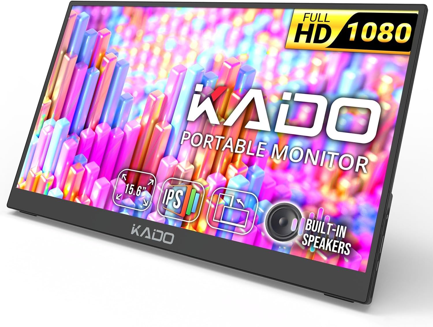 Kado 15.6 Inch FHD Portable Monitor for Laptop, 1080p Second Display IPS 1920x1080, 45W Reverse Charging HDMI USB-C Laptop Screen Extender, Kickstand for PC, Mac, Dex, Tablet, Xbox, PS4/PS5, Switch