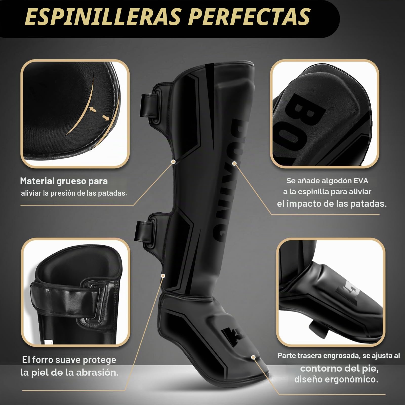 NZQXJXZ Espinilleras de Kickboxing, Espinilleras de Muay Thai, Protectores de Piernas Ajustables con Protección para el Empeine, Equipo de Entrenamiento para Entrenamiento y Combate de MMA