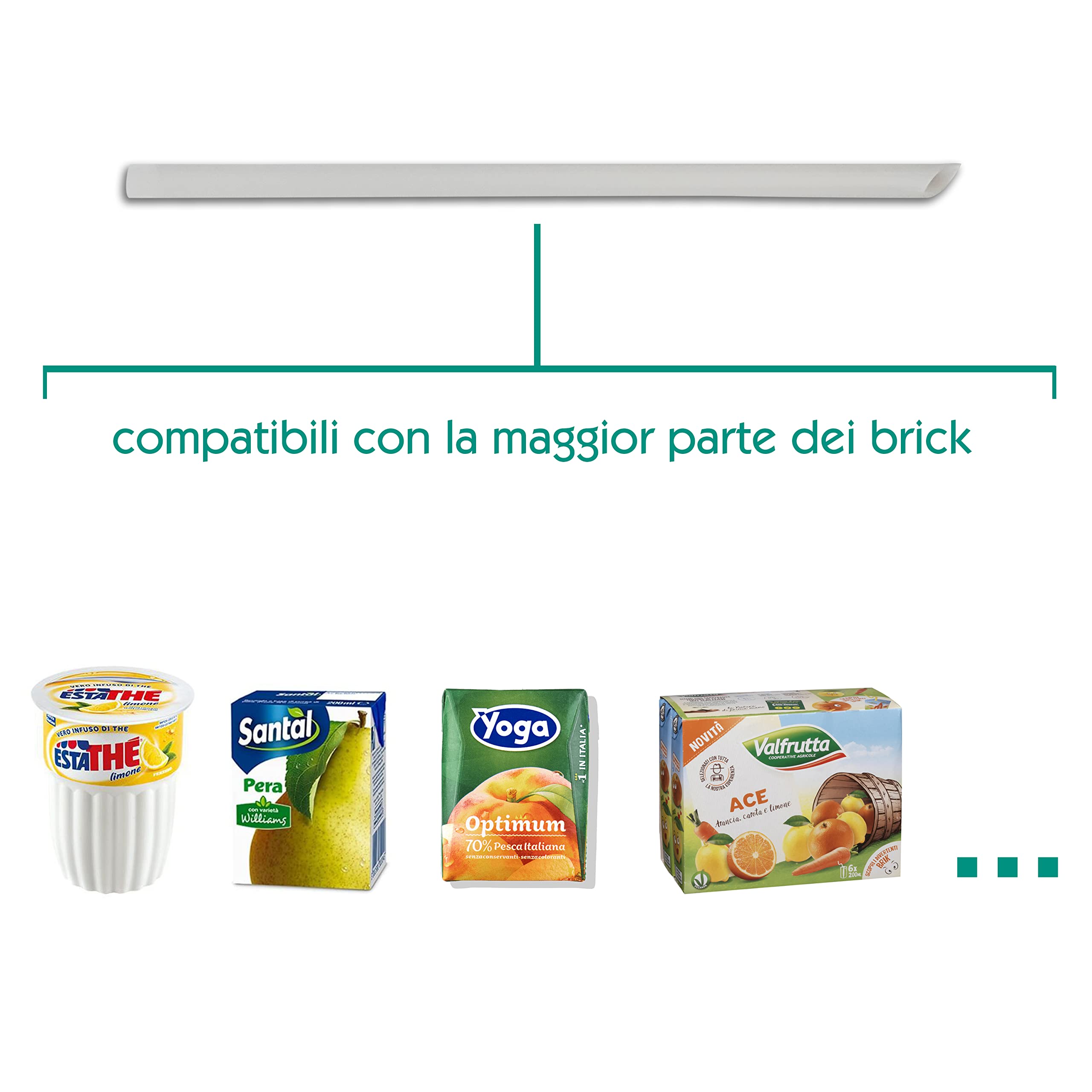 ARLANDA Cannucce Compatibili per Estathe in Lignina, Compostabile per Succhi di Frutta in brick, Resistenti Insapore Inodore, bianche, L.150mmxD.3.3mm Conf.100