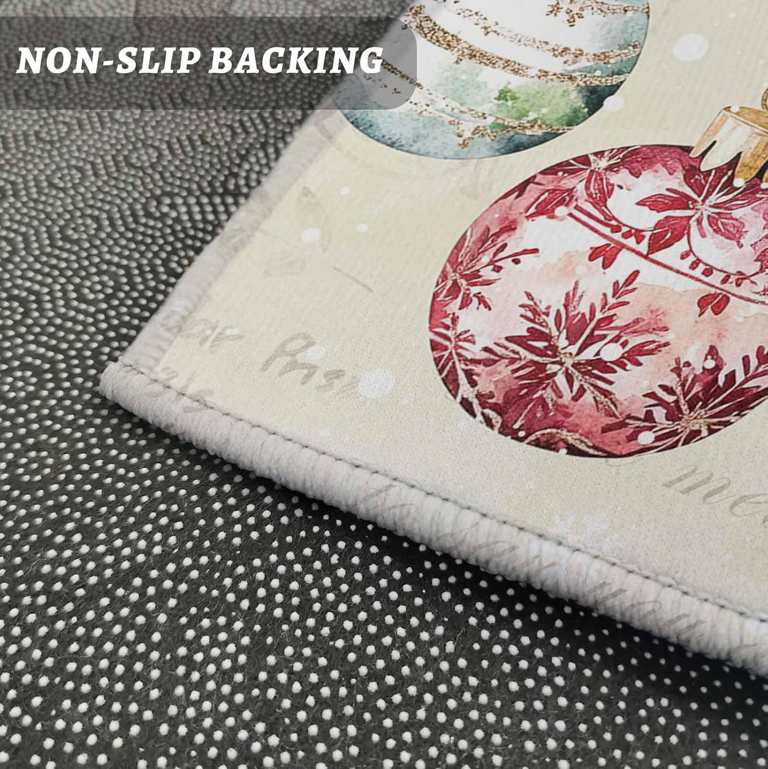 2 Pcs Kitchen Rugs and Mats Rural Christmas Ball Winter Pant Letter Area Runner Rug Set Non Slip Floor Doormat Washable Carpet Standing Mat for Sink Indoor Corridor Retro Poinsettia Leaf Berry