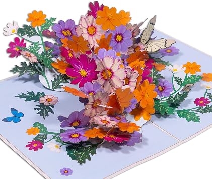 LINPOPUP Pop-Up Card Flowers - Greeting Card Butterfly as Birthday Card, Mothers Day Card, 3D Flower Card for Wife, Mother, Girlfriend, Get Well, Money Gift, Garden Voucher, N190, A6, White