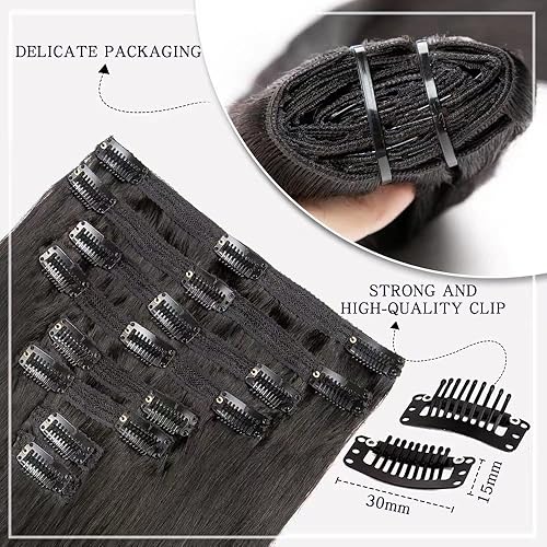 Miniatura 3 de Extensiones de cabello humano real con broches, para mujeres negras, 4.23 oz, cabello virgen brasileño 100% sin procesar, 14 pulgadas, extensiones