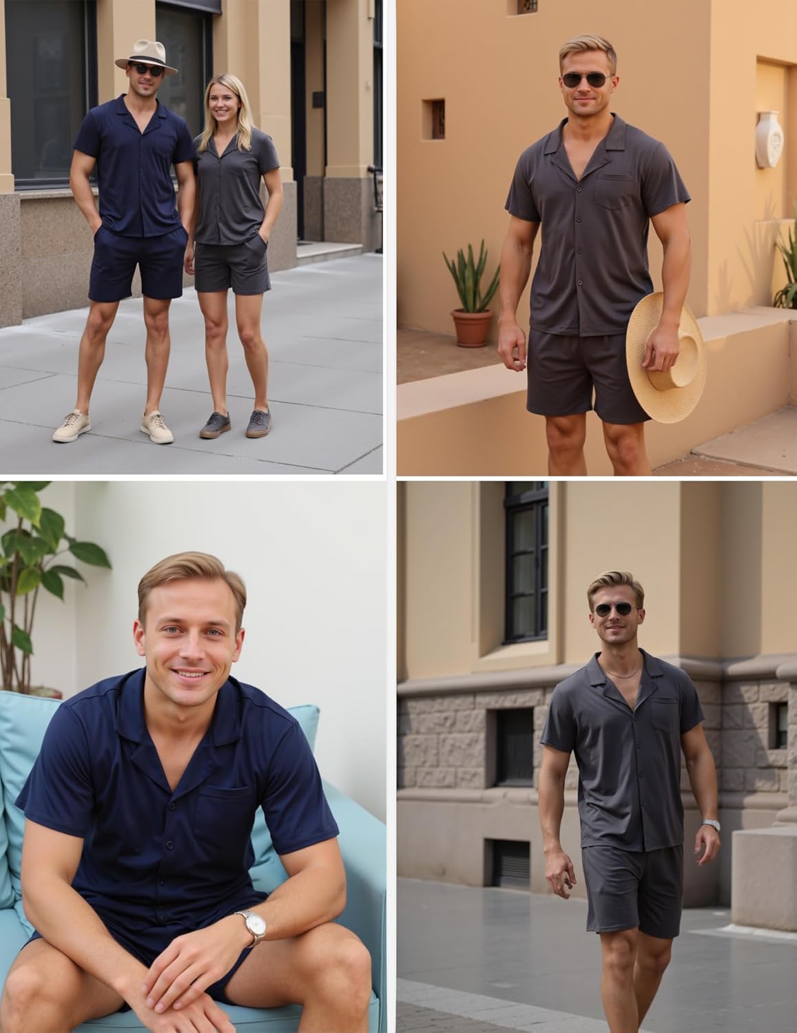 Marvmys Men Pajama Set Cotton Sleepwear Short Sleeve Button Down Pajamas Loungewear 2 Piece Pj Set with Pockets S-2XL - Image 3