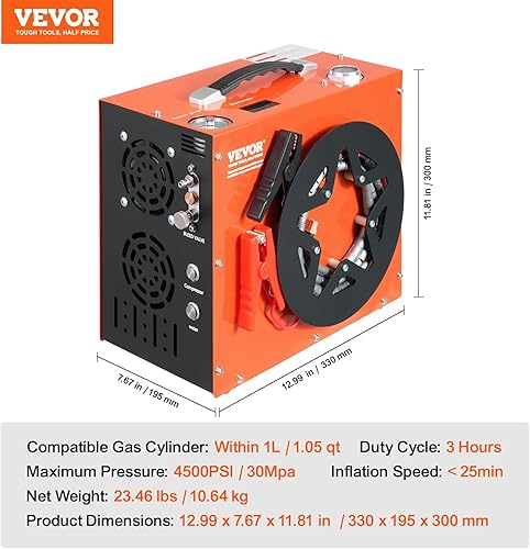 Miniatura 7 de VEVOR Compresor de aire PCP, compresor de pistola de aire PCP portátil de 4500 PSI30 Mpa, sistema de refrigeración de agua y ventilador integrado,