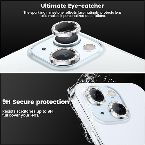 Miniatura 6 de Tensea Protector de lente de cámara para iPhone 15  iPhone 15 Plus, protector de pantalla de vidrio templado 9H, transparente HD, anillo individual
