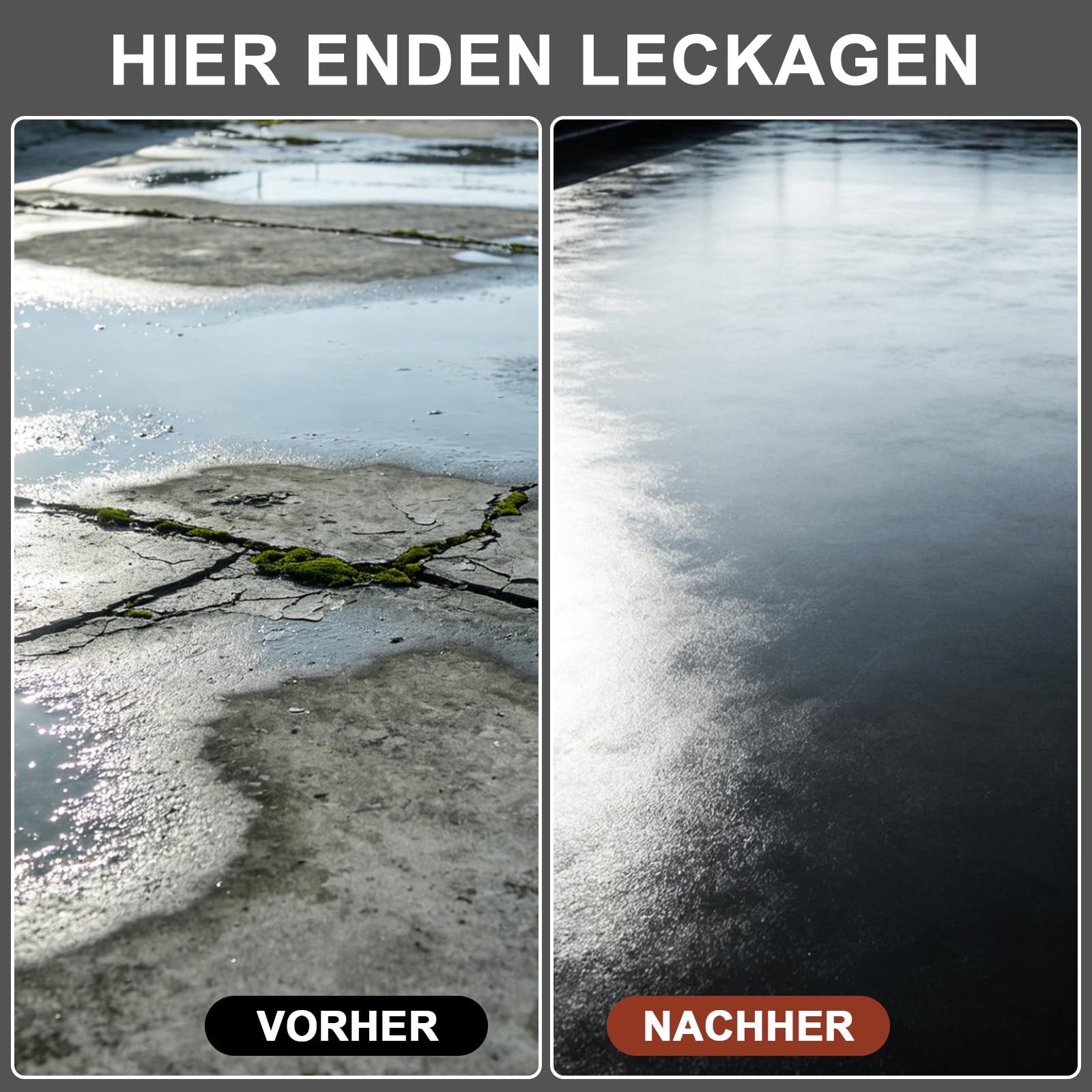 Flüssiggummi Dachabdichtung 2 L Schwarz, wasserdichte elastische Dachbeschichtung, Flüssigkunststoff für Flachdach, Dachrinne, Beton, Holz, Metall, Bitumen