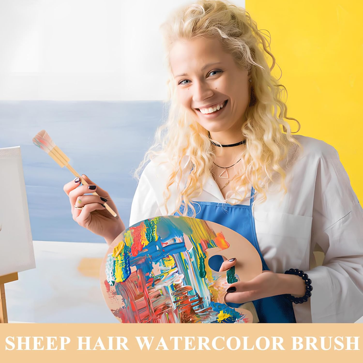 Generic Watercolor Goat Hair Hake Brush Flat Handle Paintbrush Set for Beginners Natural Wood Color Suitable for Wash Techniques and Background Painting