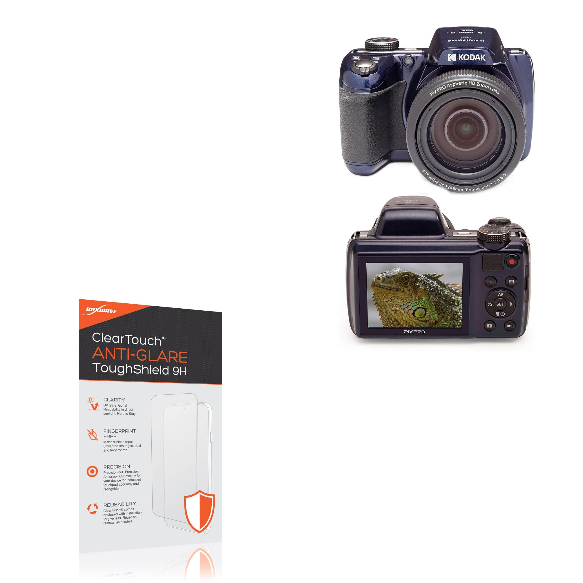 BoxWave Screen Protector Compatible With Kodak PixPro AZ528 - ClearTouch Anti-Glare ToughShield 9H (2-Pack), Anti-Glare 9H Tough Flexible Film Screen Protector