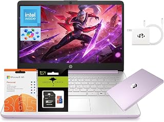 HP 14" Laptop, Quad-Core Processor(Beat i3), 16GB RAM 256GB Storage (128GB UFS+128GB SD Card), 1-Year Office 365 Wi-Fi 6 Copilot AI Win11 Computer for Business College Student Study Work W/Accessory