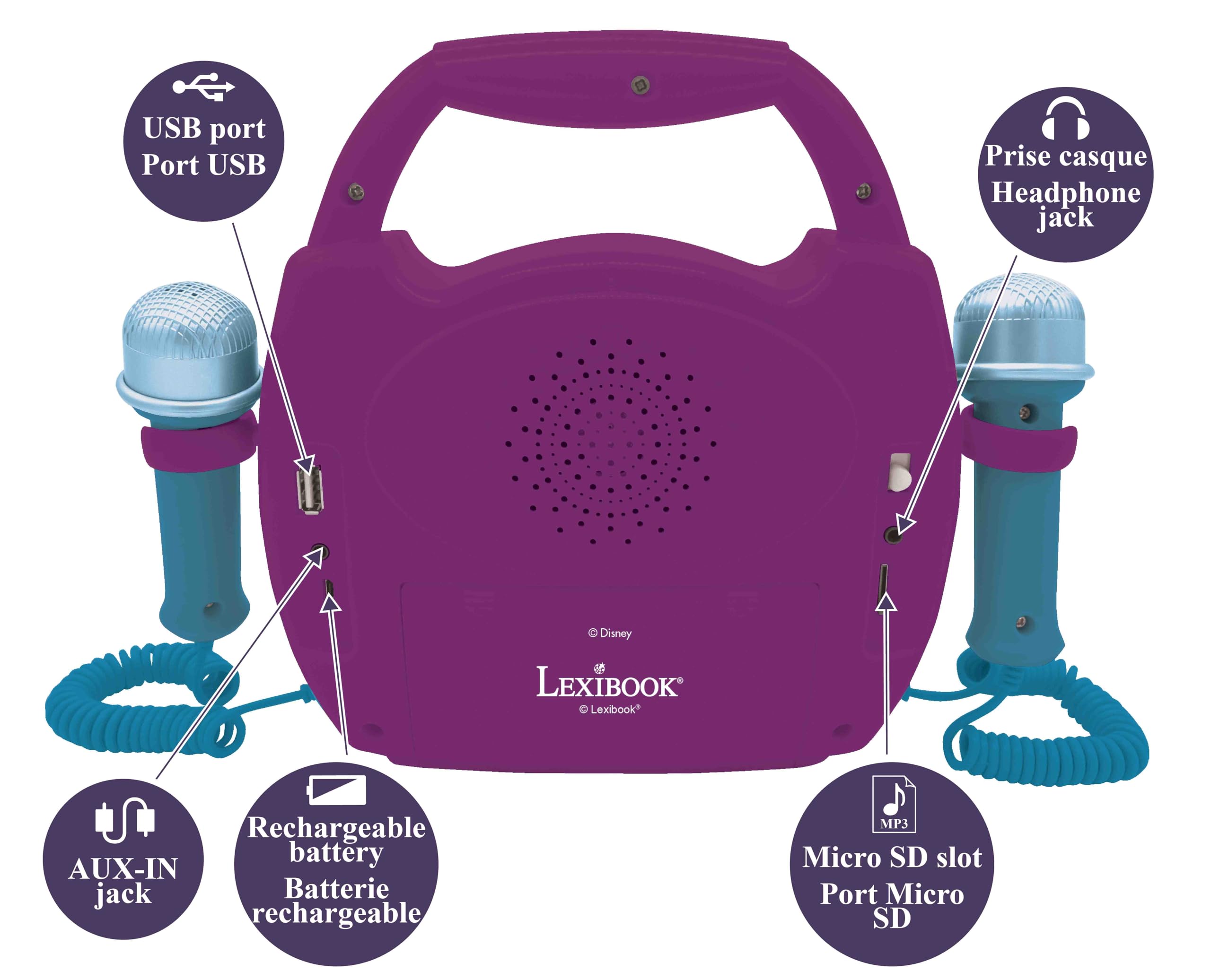Lexibook, Disney Frozen, Lettore Musicale Karaoke Portatile per Bambini - Microfoni, Viola, MP320FZZLXB