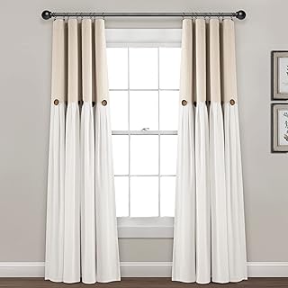 Lush Decor Linen Button Window Curtain Panel, Single, 40
