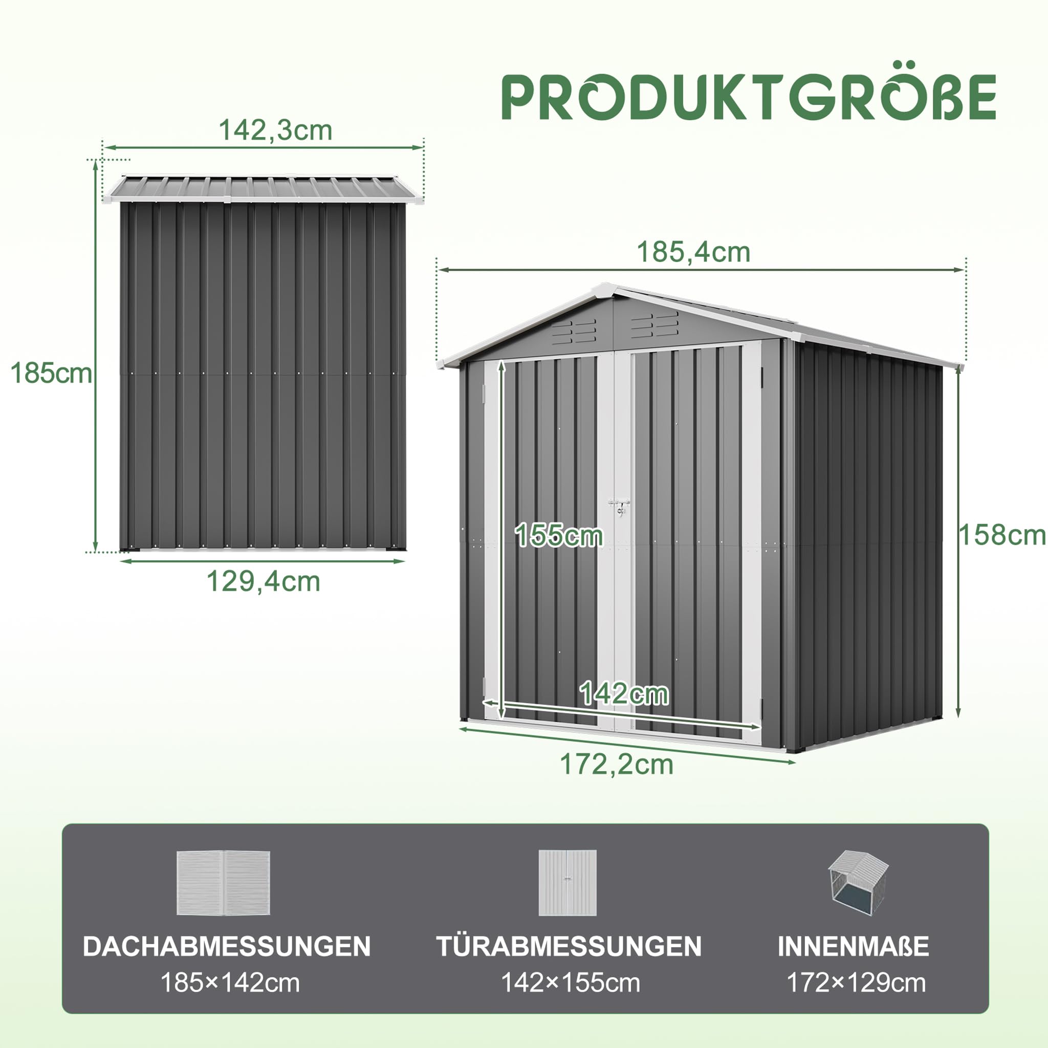 Cobertizo de metal 4,7 × 6,1 pies, 2,63 m², gris
