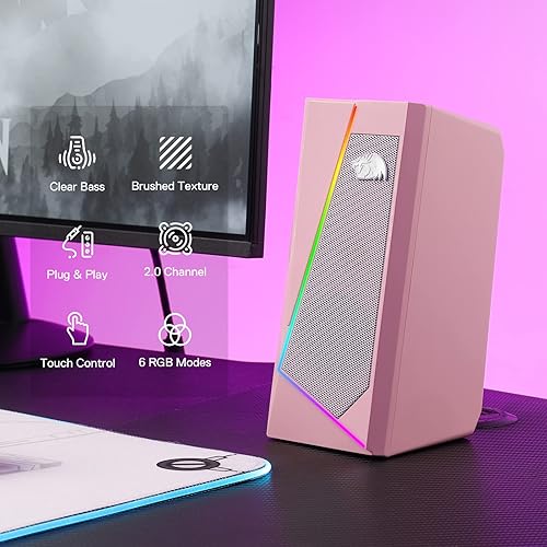 Miniatura 2 de Redragon GS520 RGB Altavoces de escritorio, altavoz estéreo de PC de 2.0 canales con 6 modos LED coloridos, sonido mejorado y control de volumen de