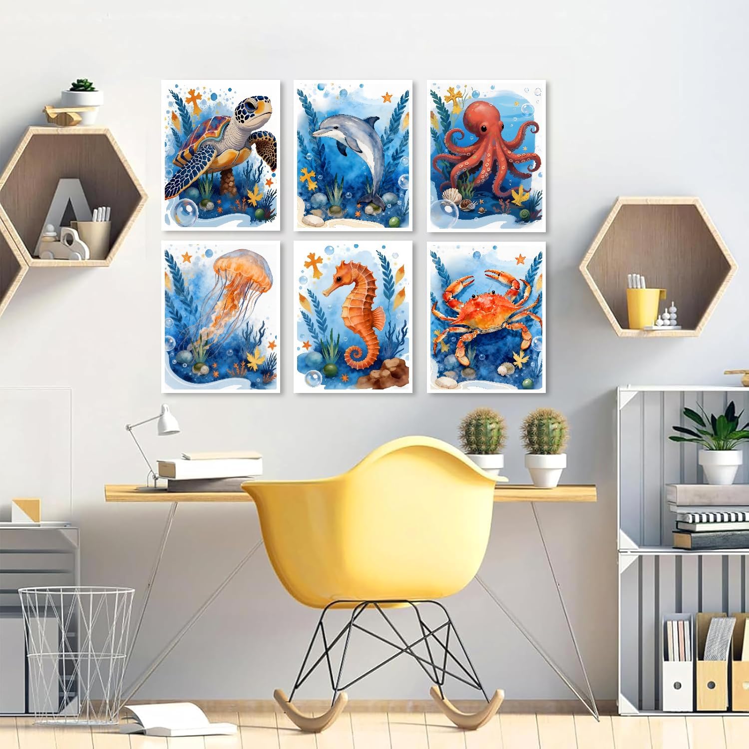 KYOQFVN 6 Pack Stamped Cross Stitch Kit for Adults - Ocean Cross Stitch Kits for Beginners, 11CT Animal Cross-Stitch Kit for Home wall Decor 12×16 Inch（6 Pack