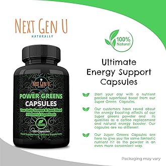Super Greens - Immune System Support - 500 mg 120 Vegan Capsules - Superfoods for Daily Booster - Healthy Keto Blend with Acai, Wheatgrass, Guarana, Chlorella, Flaxseed, Matcha, Maca - by NextGenU