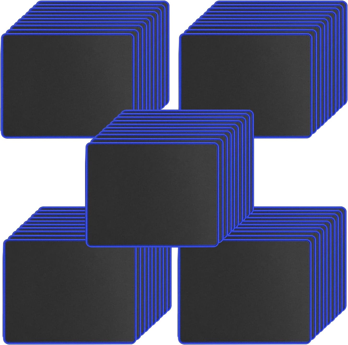 SaiTech IT 50 Pack Gaming Mouse Pad, Water Resistance Coating Natural Rubber Gaming Mouse Pad with Stitched Edges & Non-Slippery Rubber Base -(250 x 210 x 2mm) - Black with Blue Border