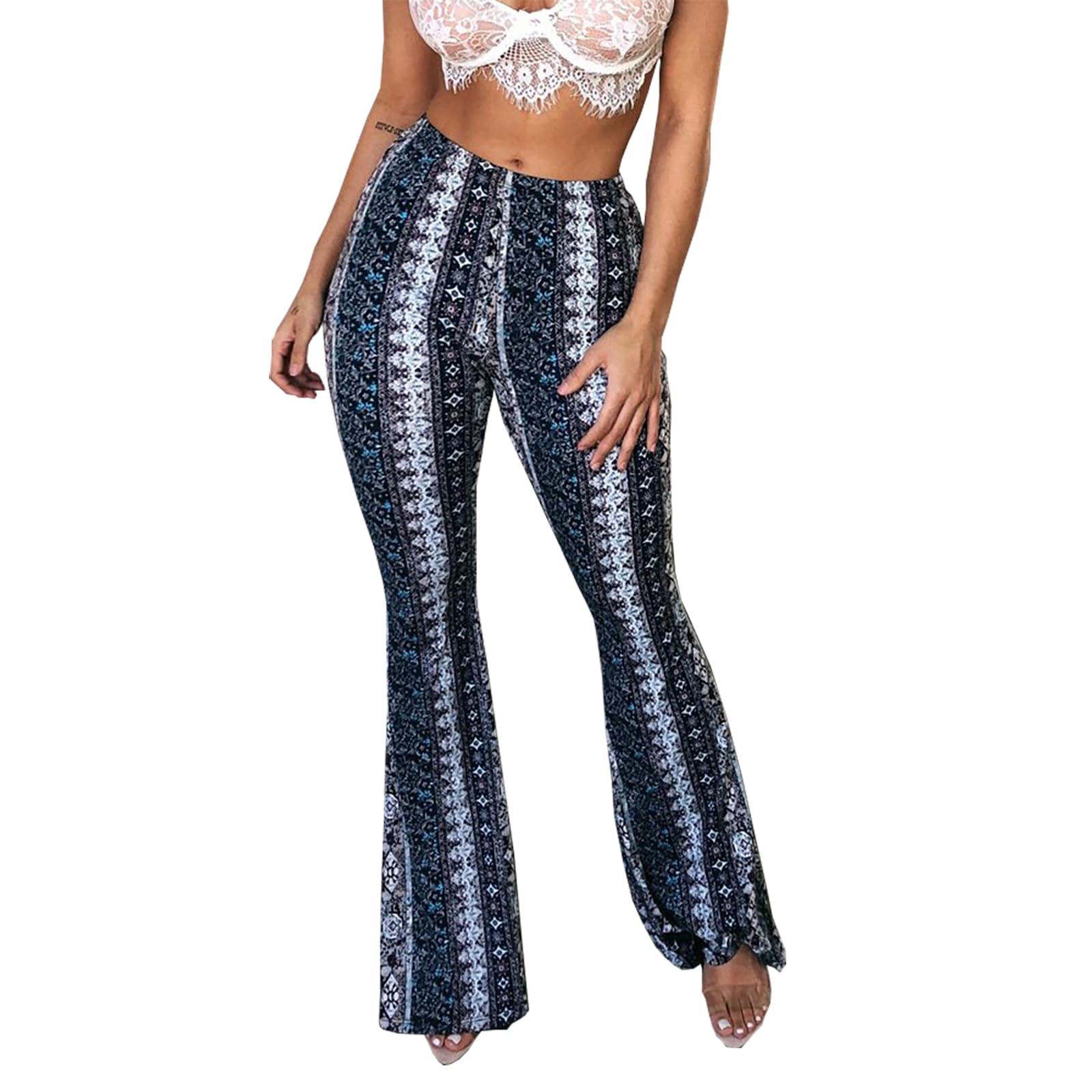 DLAYBGFA Flare Leggings Yoga Pants Women High Waisted Boho Flare Palazzo Pants Stretch Wide Leg Bell Bottom Yoga Leggings