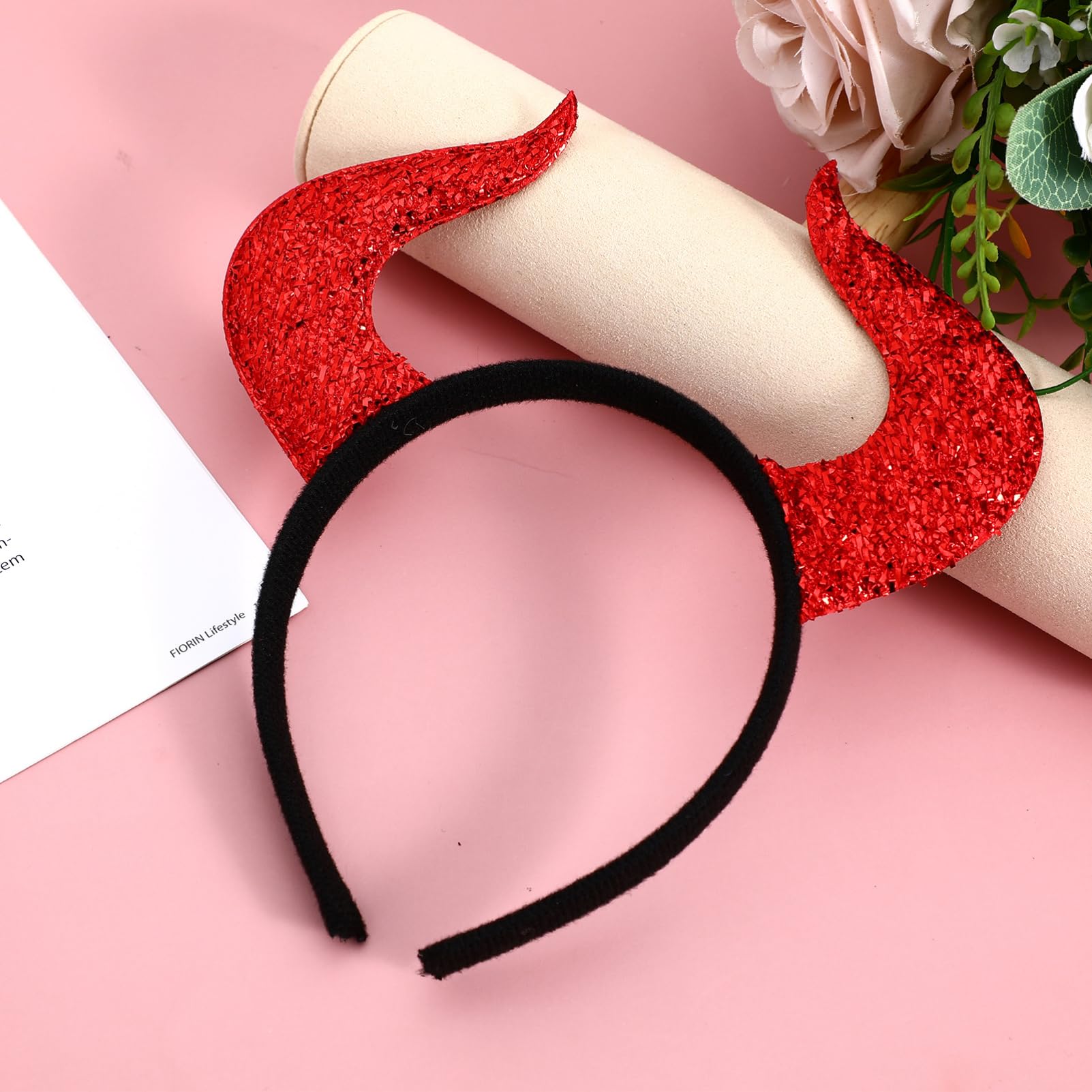 Housoutil Halloween Devil Horn Headband Lightweight Demon Horns Hairband for Party Cosplay Stage Performance Halloween Hair Accessory - Image 2