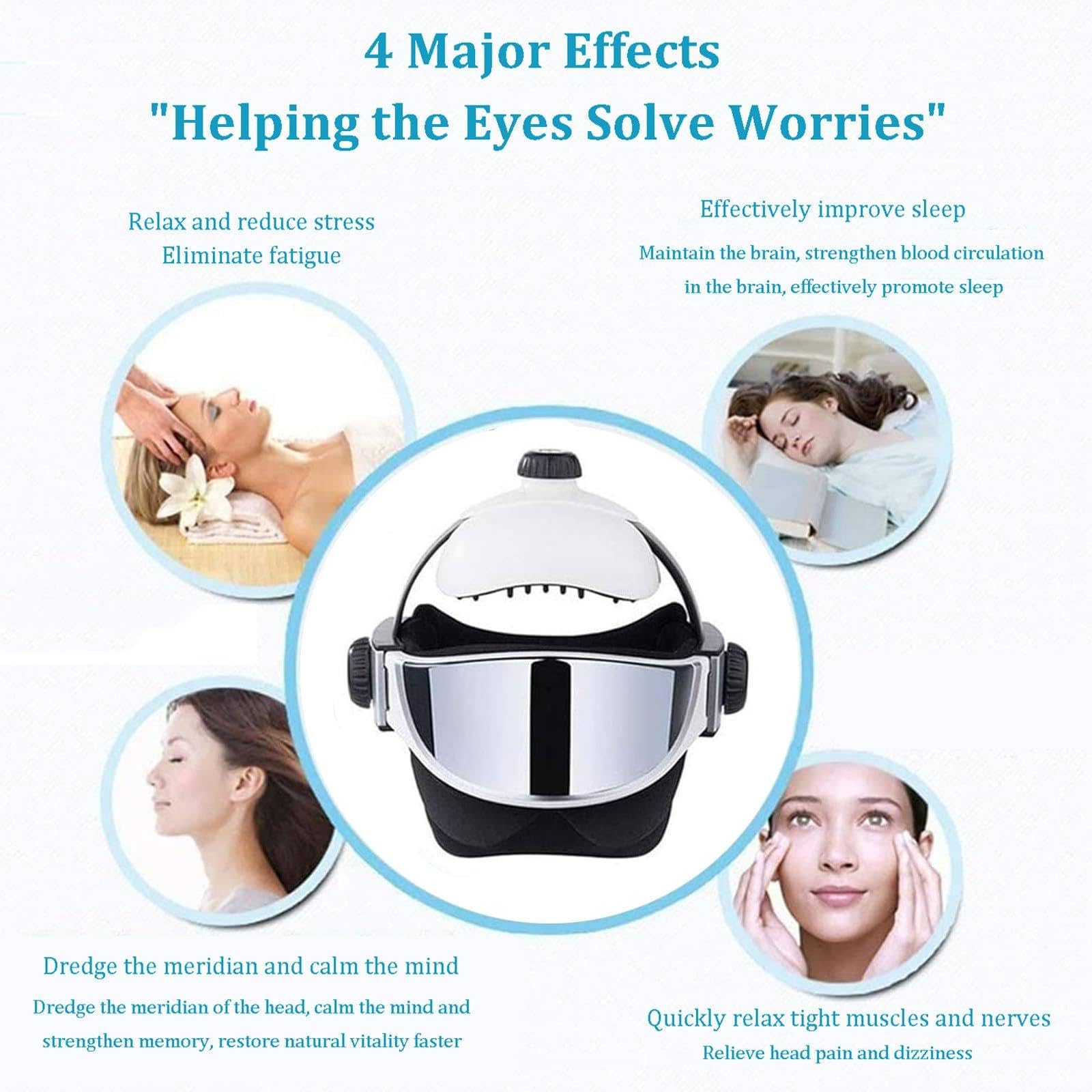 Masajeador De Cabeza 2 En 1 (Terapia para Cabeza Y Ojos), Calentamiento AutomáTico, VibracióN De Aire, Casco Musical con VibracióN, RelajacióN Cerebral Y Alivio del EstréS.