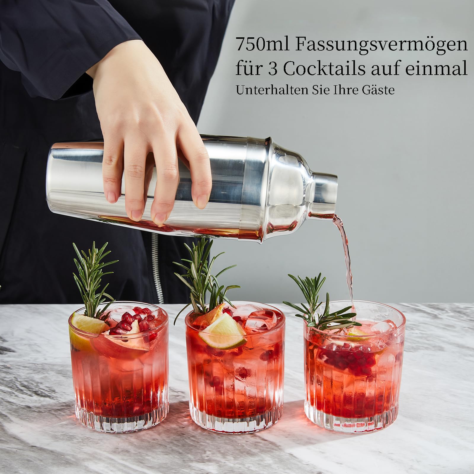 Ensemble De Cocktail Shaker à Cocktail Kit De Barman 750 ML 14 Pièces Ensemble De Fabrication De Cocktails En Acier Inoxydable Avec Support Rotatif