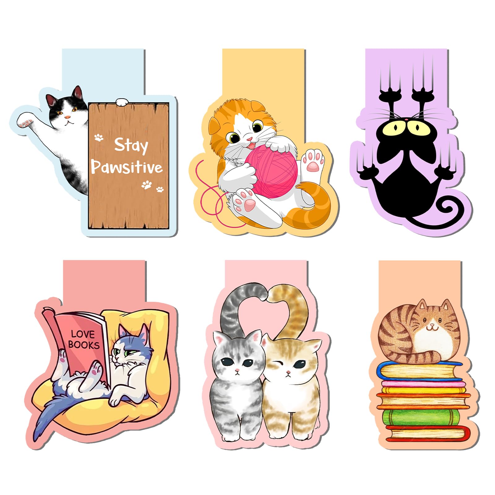 NATOSU Juego de 6 marcadores magnéticos para libros con diseño de gato, para profesores, estudiantes, amantes de los libros, lectura, Kawaii, marcadores de página magnéticos para la escuela