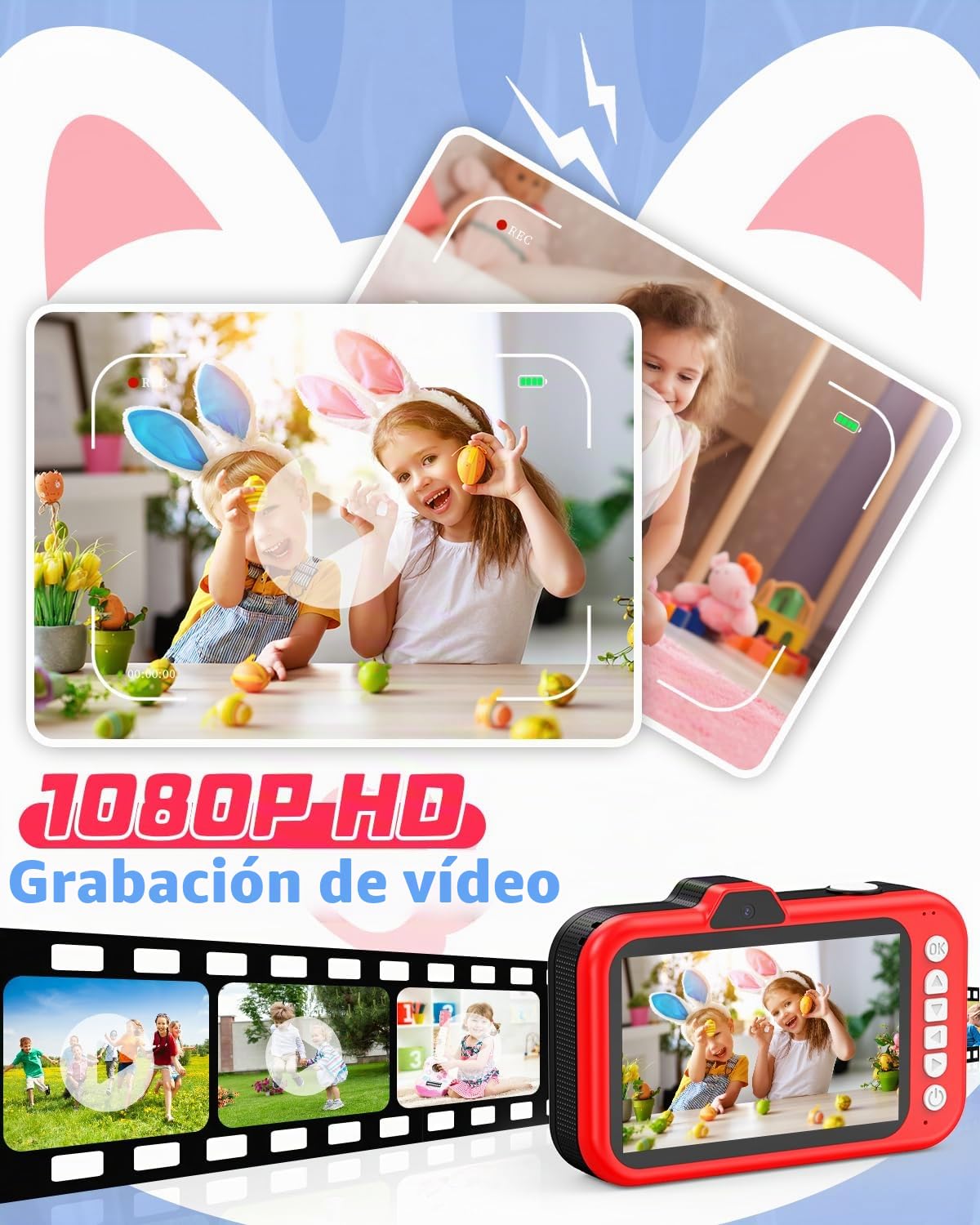 Camara Fotos Infantil, Pantalla Grande de 3,5 Pulgadas 1080P HD 48 MP Cámara para Niños con Lente de Zoom Giratorio 360° Flash LED Juguete de Regalo para Niños para 3 4 5 6 8 7 9 10 Años Niños Niñas