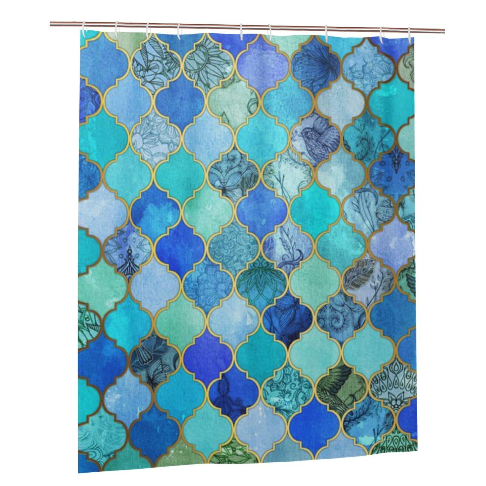 Rideau de douche turquoise 152x183 cm en tissu imperméable avec 12 crochets