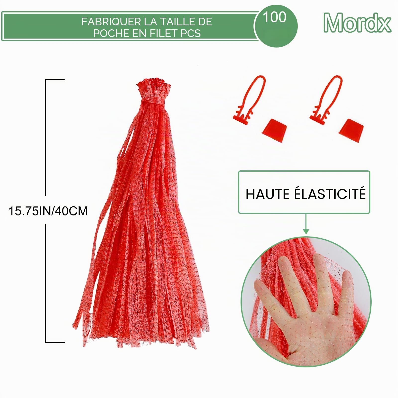 Sac Filet Réutilisable pour Légumes Noix Fruits Œufs avec Boucle Rouge