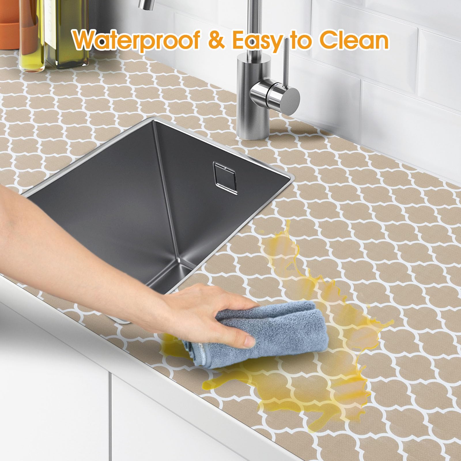 Revestimiento para estantes y cajones para armarios de cocina, no adhesivo, agarre fuerte, antideslizante, papel grueso, impermeable, tapetes protectores para aparador, armario, beige, 23
