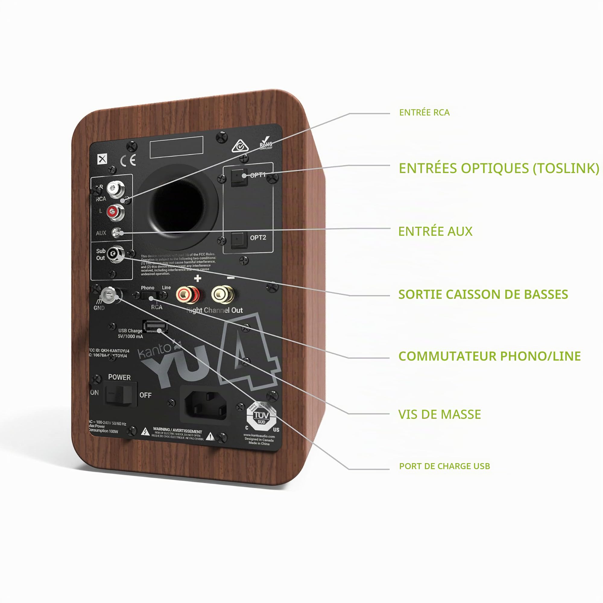 Kanto Enceintes Actives HiFi Bluetooth YU4 Noyer Vendues par Paire